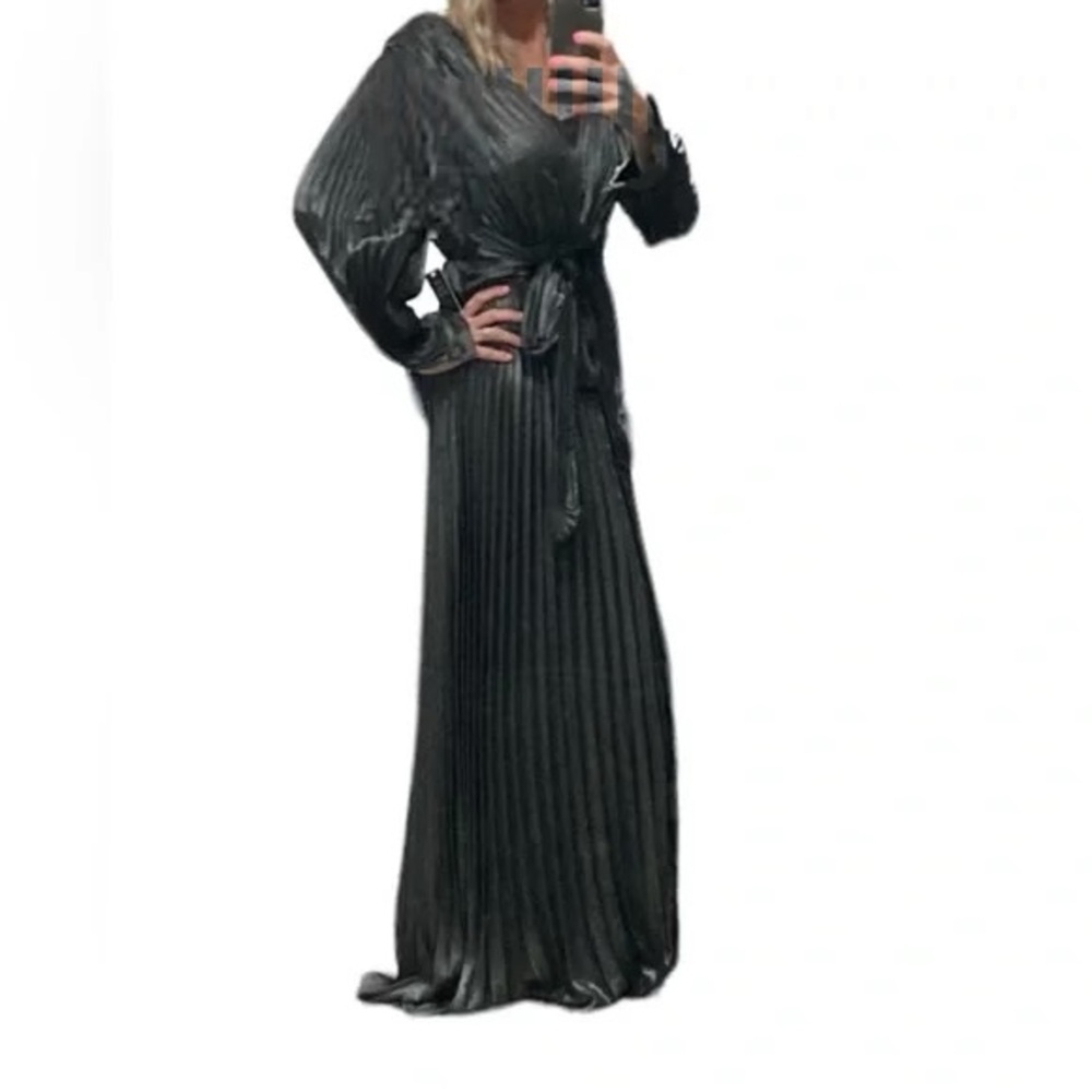 Express black metallic pleated maxi dress
